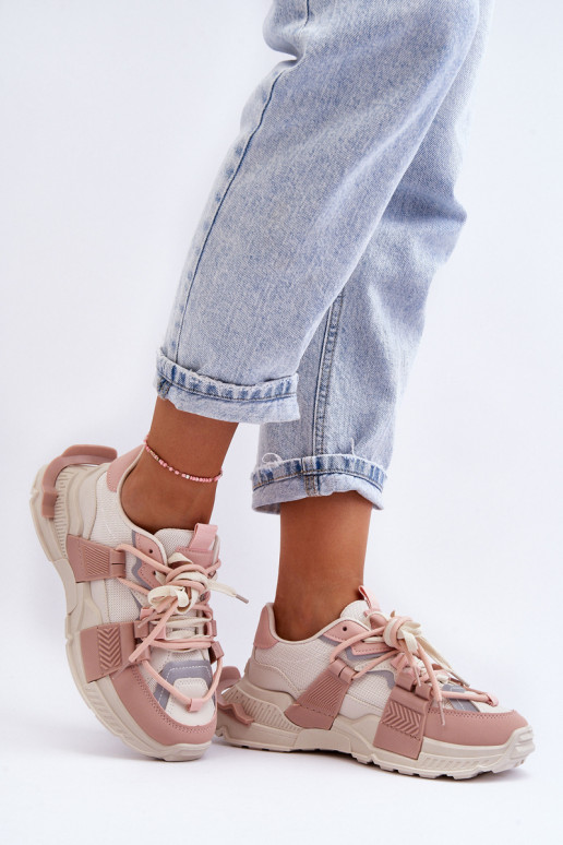 Modische Sneaker mit Schnürsenkeln beige-pink Chillout!