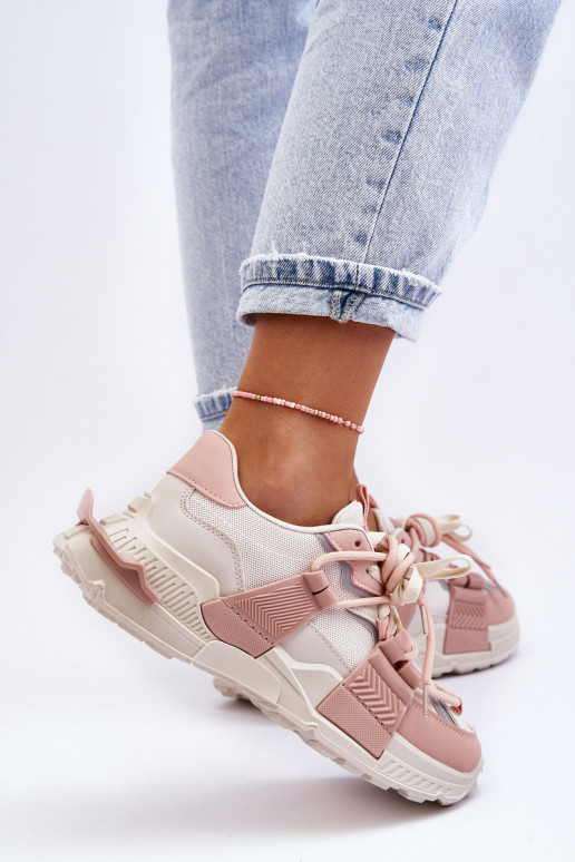 Modische Sneaker mit Schnürsenkeln beige-pink Chillout!