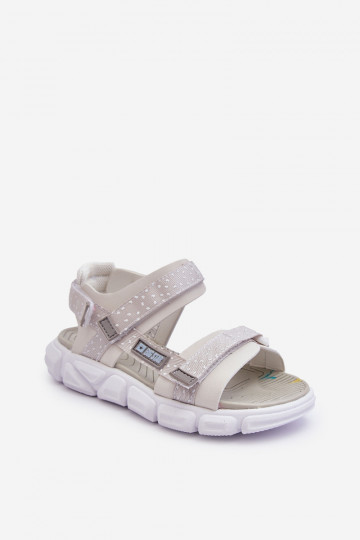 Kindersandalen mit Klebeverschlüssen Big Star LL374201 Weiß-silberne Farbe
