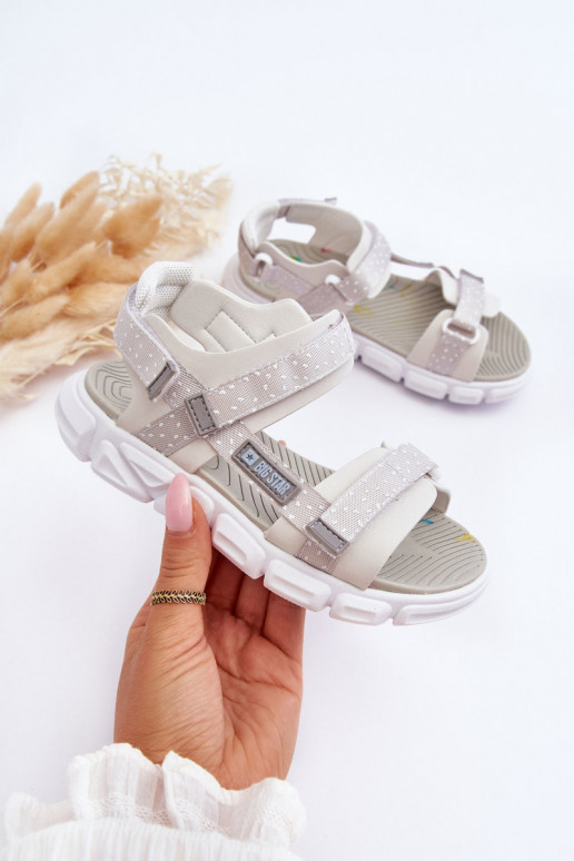 Kindersandalen mit Klebeverschlüssen Big Star LL374201 Weiß-silberne Farbe