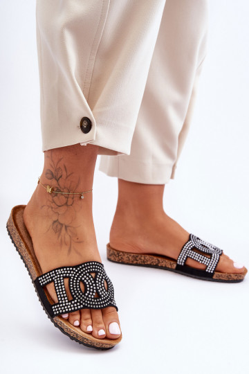 Damenhausschuhe mit verzierten Nieten in der Farbe Schwarz von Evelins