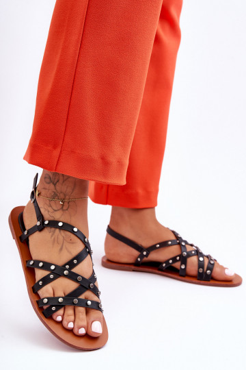 Damensandalen mit schönen Details in der Farbe Schwarz von Alemona