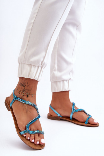 Damen-Slipper-Sandalen mit schönen Details in der blauen Farbe Hayen