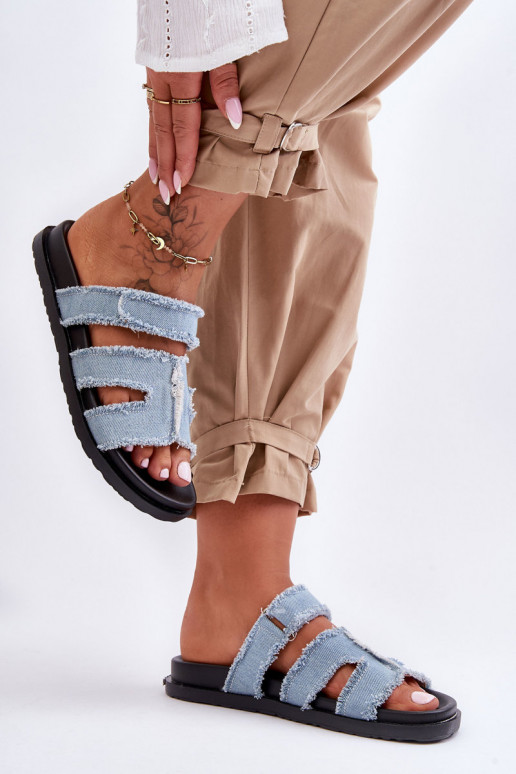 Hausschuhe mit Klebeverschlüssen in der blauen Farbe Lamirose Hausschuhe mit Klebeverschlüssen in der blauen Farbe Lamirose