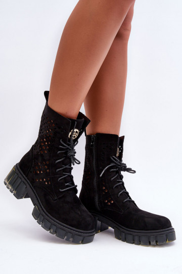 Durchbrochene Stiefeletten Stiefel schwarze Farbe Ideal