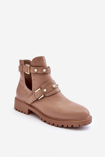 Damen-Stiefeletten mit Kunstperlen in der Farbe Beige Clarisa