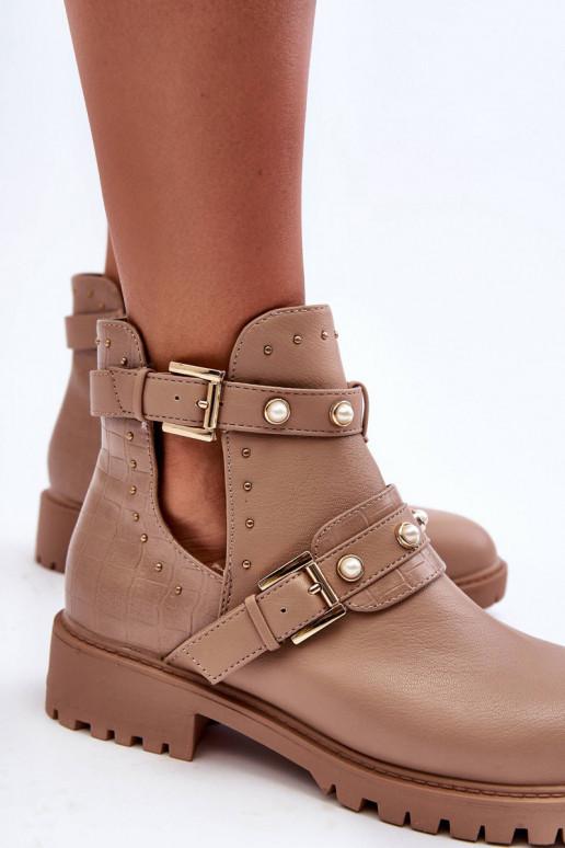 Damen-Stiefeletten mit Kunstperlen in der Farbe Beige Clarisa Damen-Stiefeletten mit Kunstperlen in der Farbe Beige Clarisa