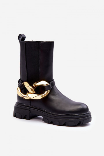 Stilvolle Stiefeletten mit Ketten in der schwarzen Farbe Kambiz