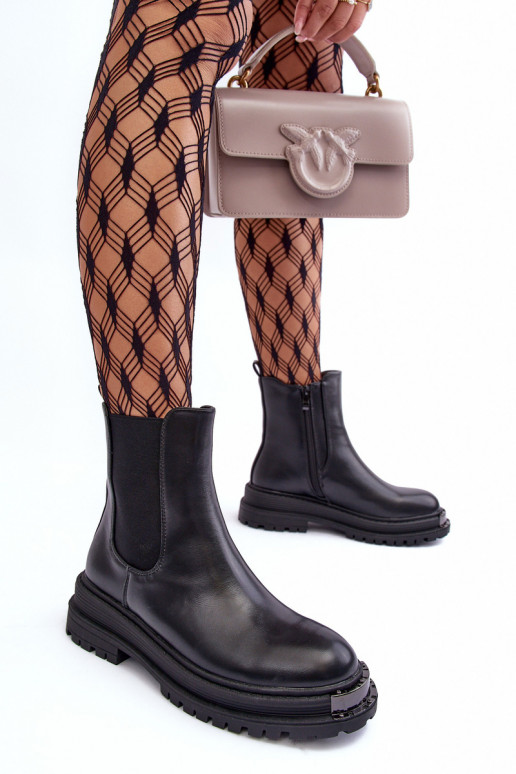 Stylische Stiefel mit breitem Absatz und Plateau in schwarzem Linestta Stylische Stiefel mit breitem Absatz und Plateau in schwarzem Linestta