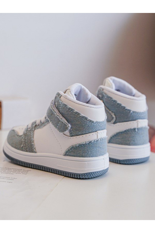 Kinder-Sportschuhe Denim-Material Weiß-blaue Farbe Milara Kinder-Sportschuhe Denim-Material Weiß-blaue Farbe Milara
