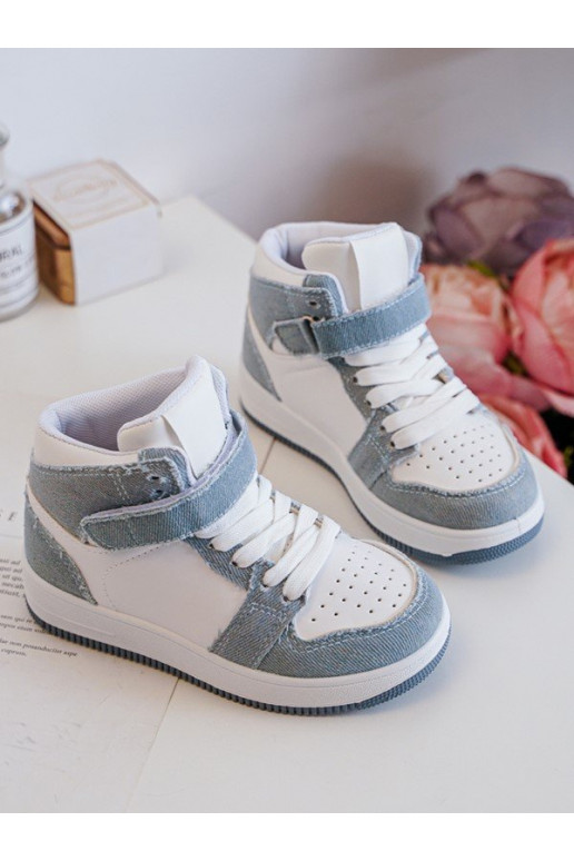 Kinder-Sportschuhe Denim-Material Weiß-blaue Farbe Milara Kinder-Sportschuhe Denim-Material Weiß-blaue Farbe Milara