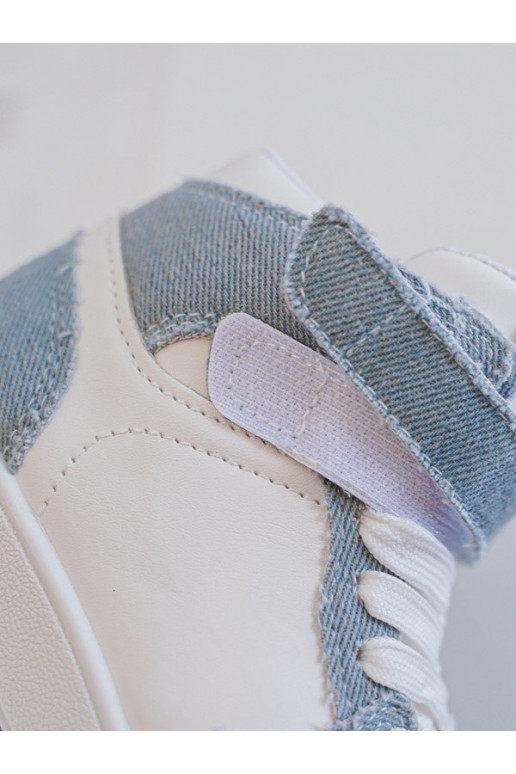 Kinder-Sportschuhe Denim-Material Weiß-blaue Farbe Milara Kinder-Sportschuhe Denim-Material Weiß-blaue Farbe Milara