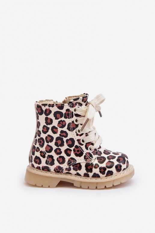 Gewärmte Kinderstiefel mit Reißverschlüssen beige-braune Farbe Dolida