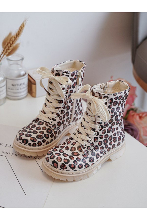 Gewärmte Kinderstiefel mit Reißverschlüssen beige-braune Farbe Dolida