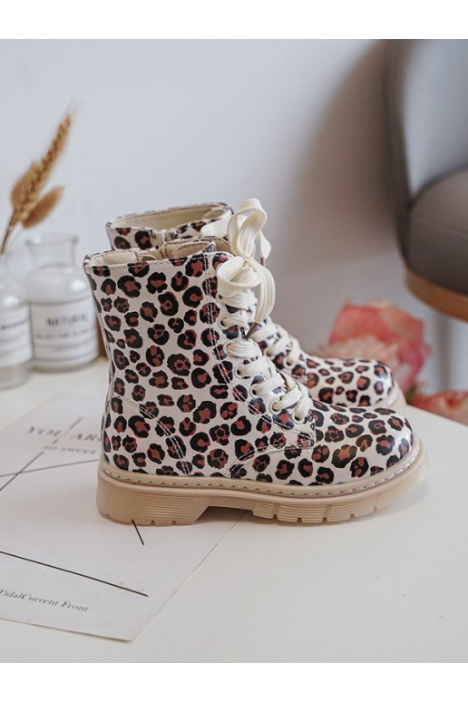 Gewärmte Kinderstiefel mit Reißverschlüssen beige-braune Farbe Dolida