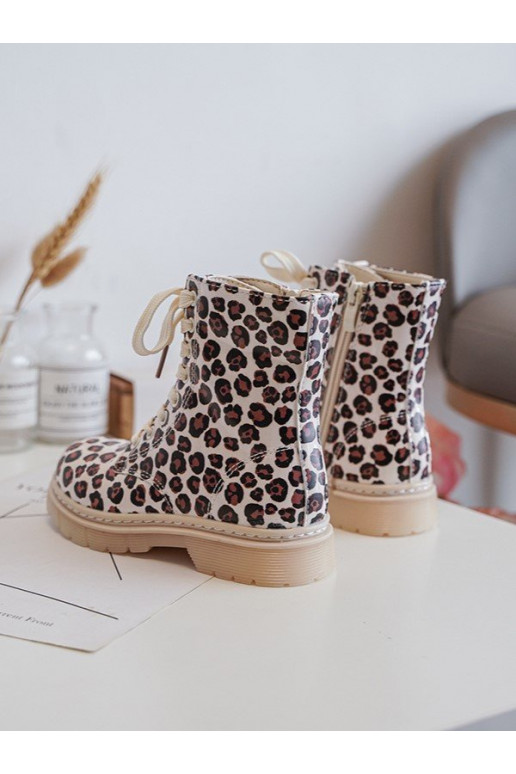 Gewärmte Kinderstiefel mit Reißverschlüssen beige-braune Farbe Dolida