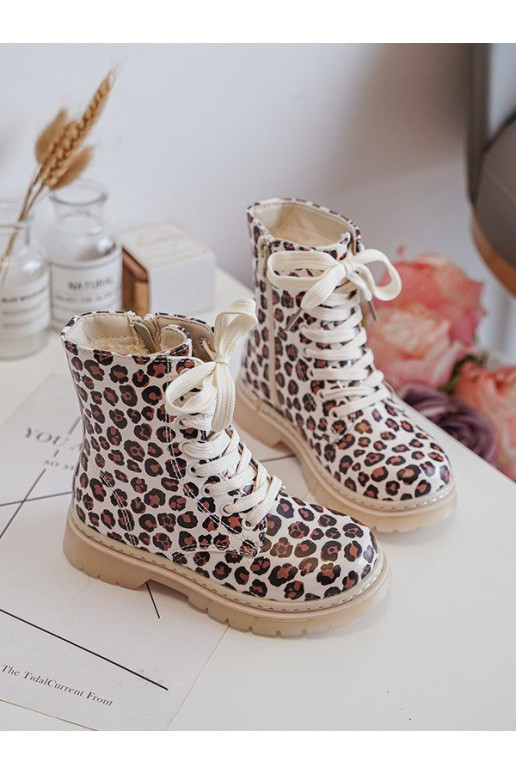 Gewärmte Kinderstiefel mit Reißverschlüssen beige-braune Farbe Dolida