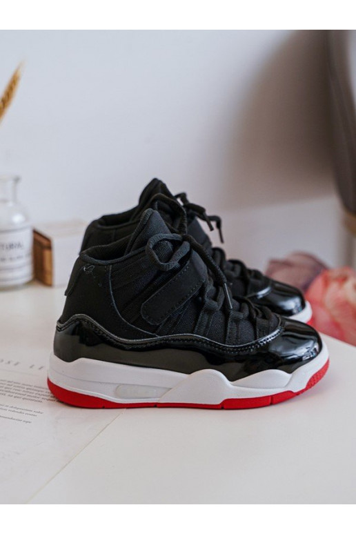 Kinder-Sneaker mit Schnürsenkeln Schwarz und Rot Darina