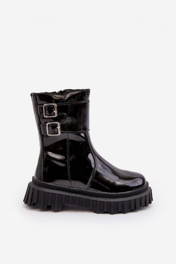 Kinderstiefel mit Lackeffekt und Schnallen in der Farbe Schwarz Chloraia 2