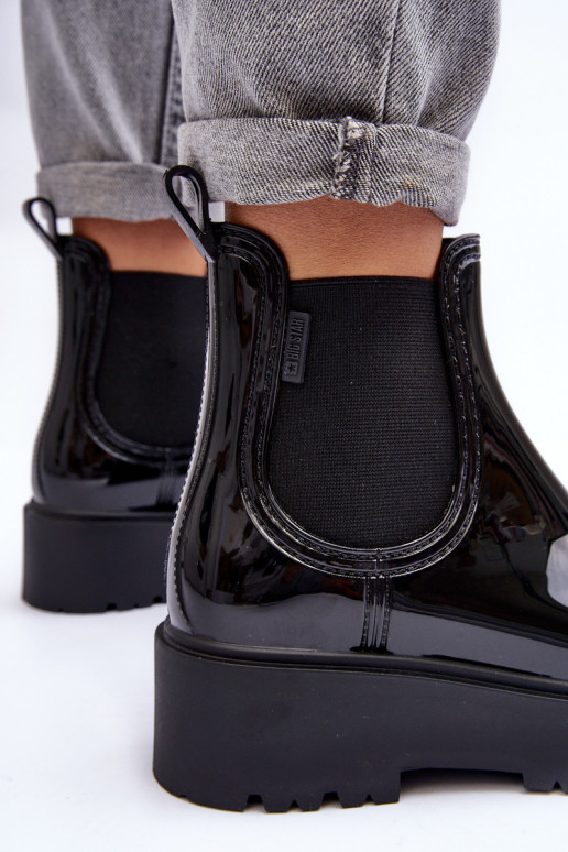 mit Lackeffekt Gummischuhe Stiefel mit Plateau Big Star MM274395 schwarze Farbe mit Lackeffekt Gummischuhe Stiefel mit Plateau Big Star MM274395 schwarze Farbe