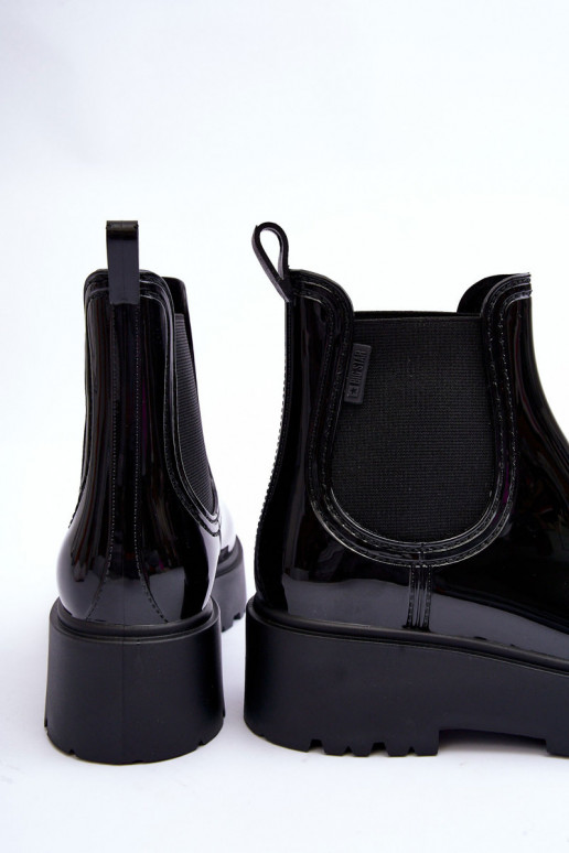 mit Lackeffekt Gummischuhe Stiefel mit Plateau Big Star MM274395 schwarze Farbe mit Lackeffekt Gummischuhe Stiefel mit Plateau Big Star MM274395 schwarze Farbe