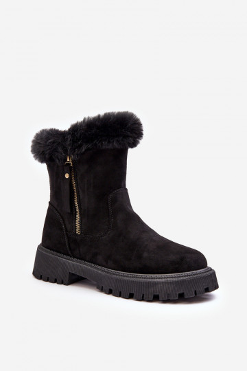 Stiefel aus Wildleder mit Fell in der schwarzen Farbe Hasiva