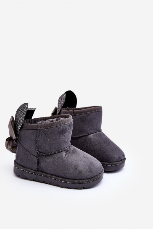 Warme Kinder-Schneestiefel mit Bändern in Grau Meriva Warme Kinder-Schneestiefel mit Bändern in Grau Meriva