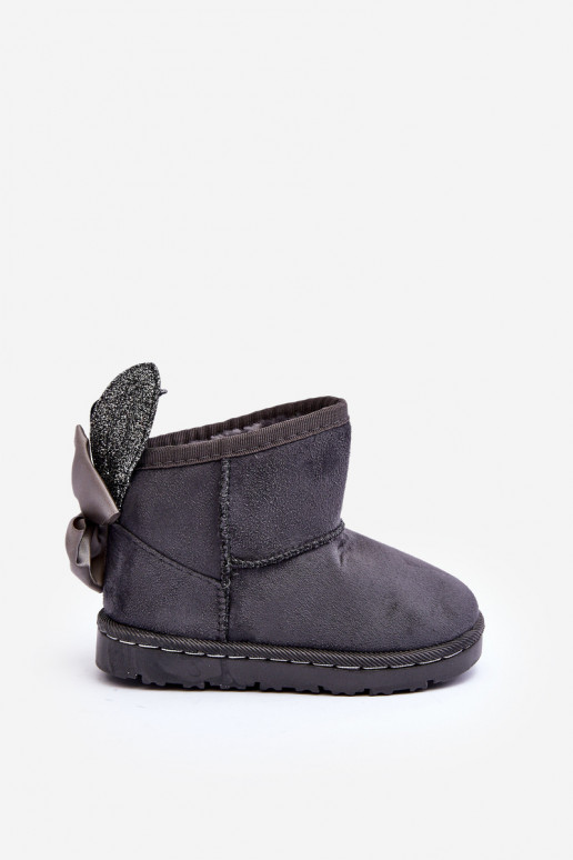 Warme Kinder-Schneestiefel mit Bändern in Grau Meriva Warme Kinder-Schneestiefel mit Bändern in Grau Meriva