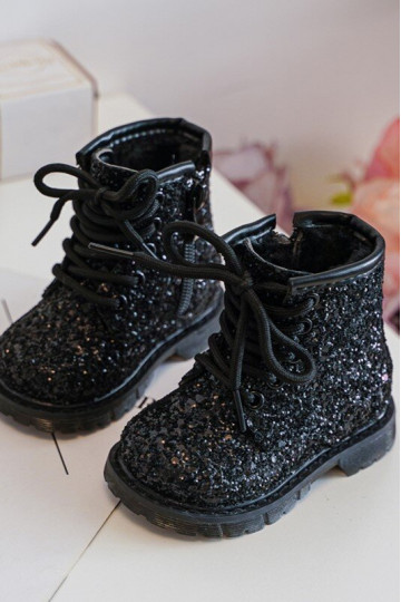 Kinderstiefel mit Glanz, wärmend mit Reißverschlüssen, schwarze Farbe Saussa 2