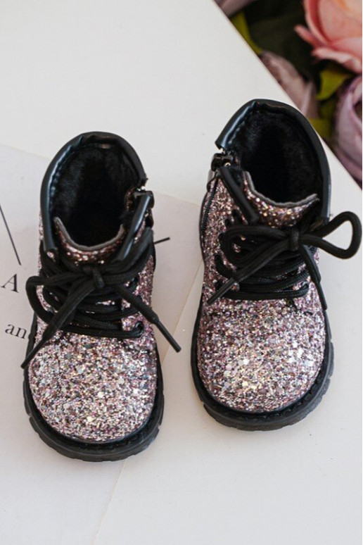 Kinderstiefel mit glänzendem, warmem Reißverschluss und rosafarbenem Saussa