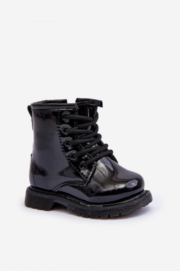 Kinderstiefel mit Lackeffekt und Reißverschlüssen in Schwarz von Tibbie