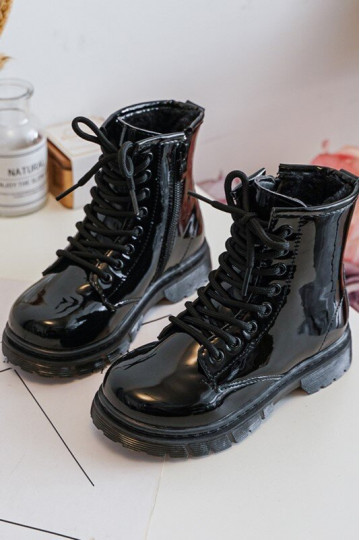 Kinderstiefel mit Lackeffekt und Reißverschlüssen in Schwarz von Tibbie 2
