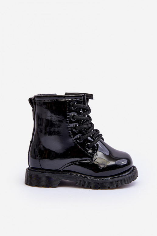 Kinderstiefel mit Lackeffekt und Reißverschlüssen in Schwarz von Tibbie