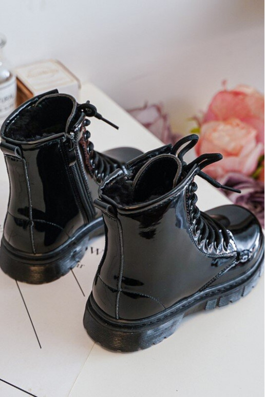 Kinderstiefel mit Lackeffekt und Reißverschlüssen in Schwarz von Tibbie