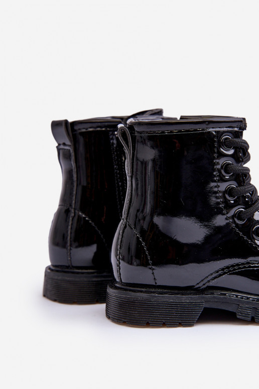 Kinderstiefel mit Lackeffekt und Reißverschlüssen in Schwarz von Tibbie