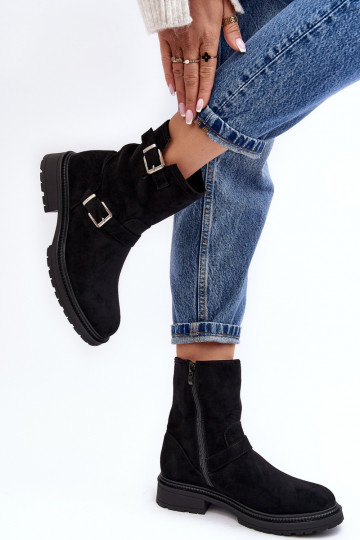 Bliggore Damen-Stiefeletten mit breitem Absatz und Schnalle in Schwarz 2