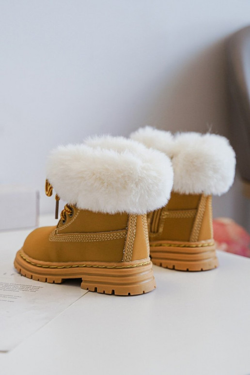Kinder-Schnürstiefel mit Reißverschluss mit Fell in braunem Gerande