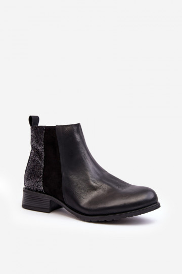 Stiefel mit weitem Absatz und glänzenden Schuppen in schwarzem Messio 2