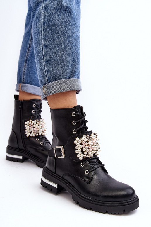 Gewärmte Stiefel Stiefel Stiefel verziert mit schwarzer Farbe Venizi