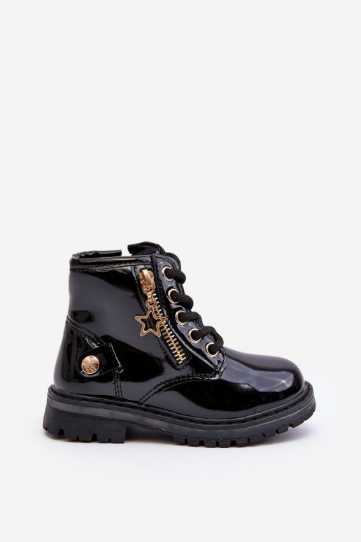 Kinderstiefel mit Lackeffekt und warmen Reißverschlüssen in der schwarzen Farbe Felori