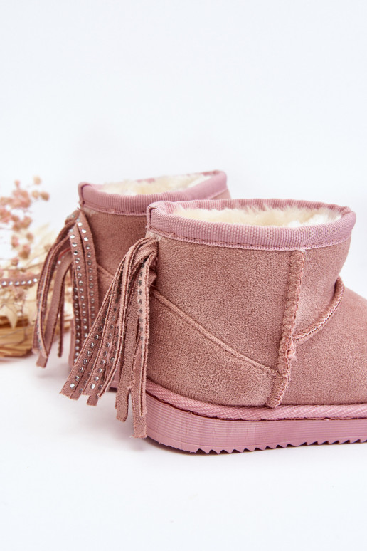 Warme Kinder-Winterstiefel mit Fransen in Rosa Mikyla