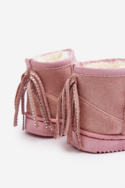 Warme Kinder-Winterstiefel mit Fransen in Rosa Mikyla