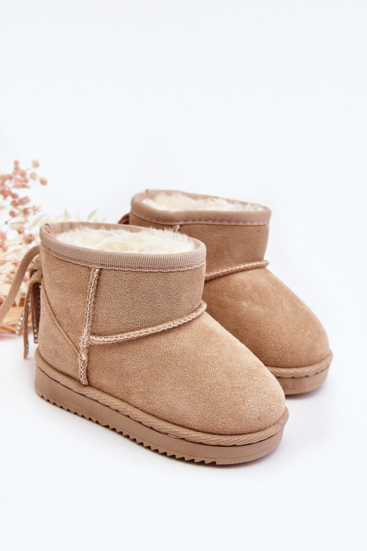 Warme Kinder-Winterstiefel mit Fransen beige Mikyla Warme Kinder-Winterstiefel mit Fransen beige Mikyla