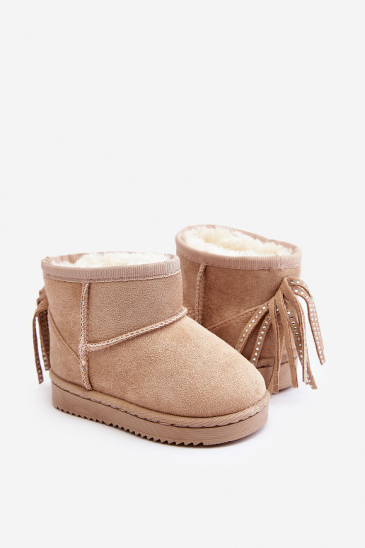 Warme Kinder-Winterstiefel mit Fransen beige Mikyla Warme Kinder-Winterstiefel mit Fransen beige Mikyla