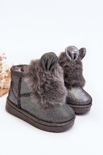 Gewärmte Kinder-Schneestiefel mit Fell innen und Ohren, graue Farbe Betty 2
