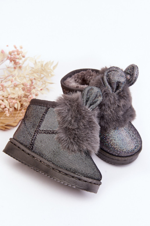 Gewärmte Kinder-Schneestiefel mit Fell innen und Ohren, graue Farbe Betty