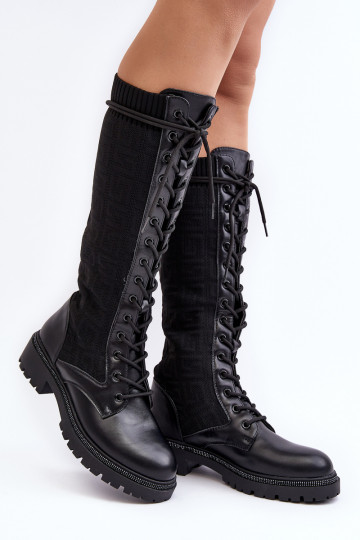 Damen-Schnürstiefeletten mit elastischem Obermaterial aus schwarzem Virxinia 2