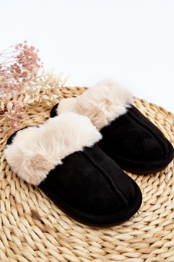 Kinderhausschuhe mit Fell in der Farbe Schwarz von Befana 2