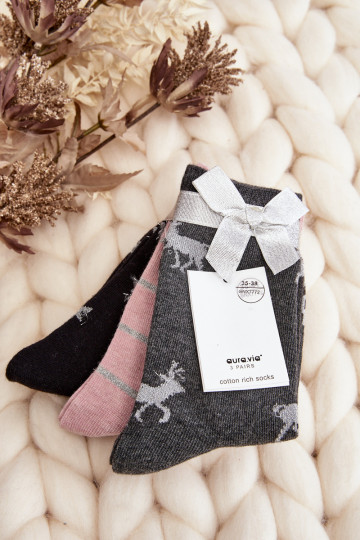 Weihnachtssocken 3er-Pack grau-rosa 2