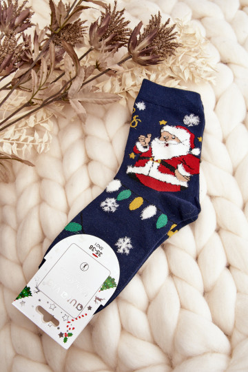 Socken mit Weihnachtsmann in dunkelblauer Farbe